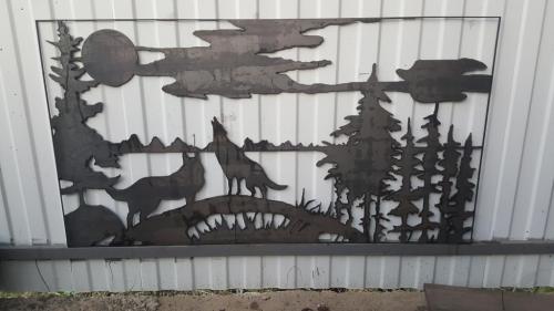 Картина из металла волки в лесу
